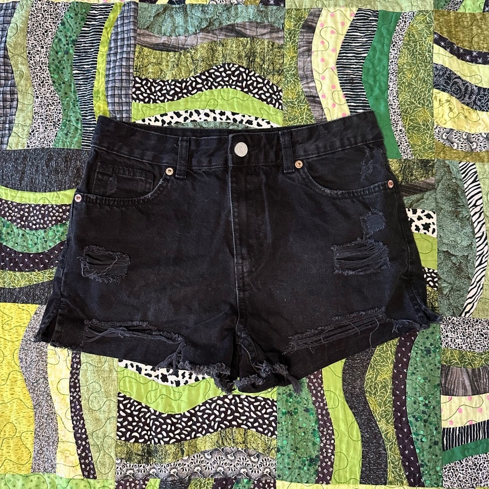 Black Distressed Denim Shorts Ripped